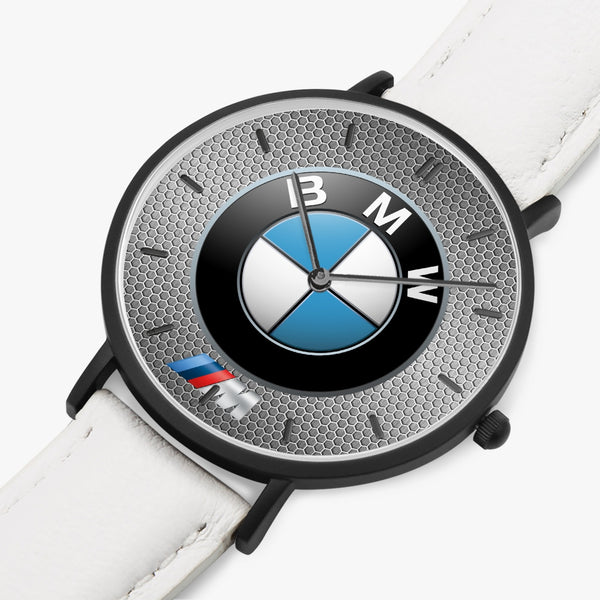 BMW Badge Hexomesh M Leather Strap Quartz Watch (Black With Indicators)
