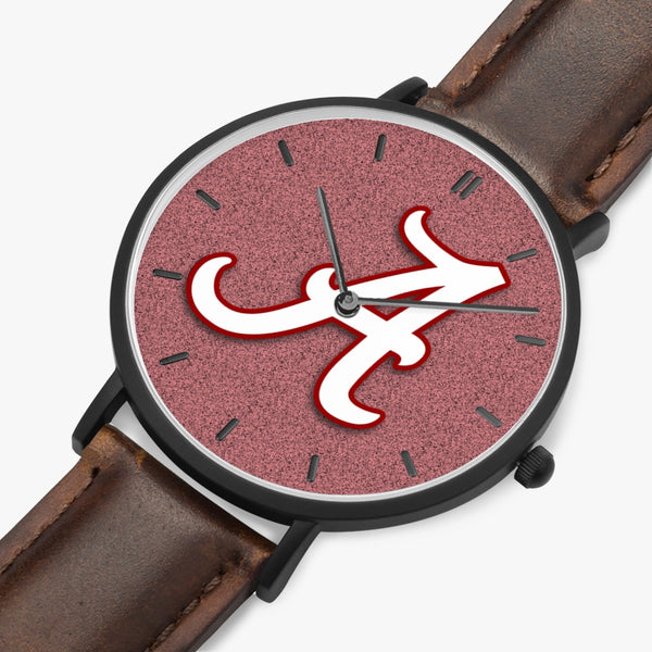 BigA White Redstone Leather Strap Quartz Watch (Black With Indicators)