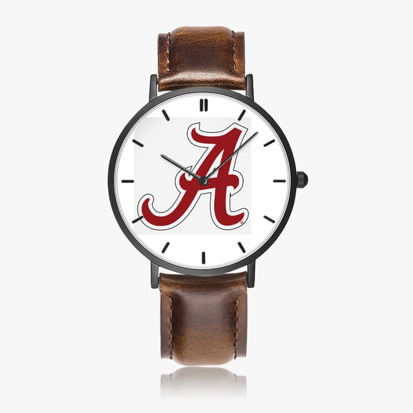 BigA Outline Leather Strap Quartz Watch (Black With Indicators)