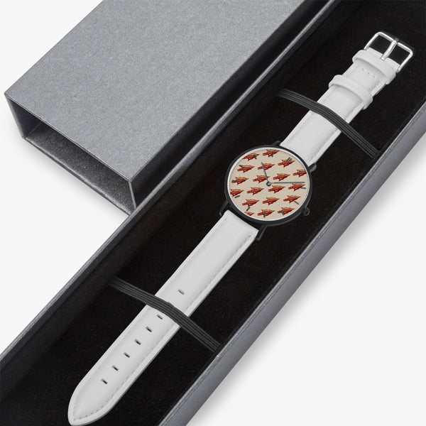 Arrowhead Print Ultra-Thin Leather Strap Quartz Watch (Black With Indicators)