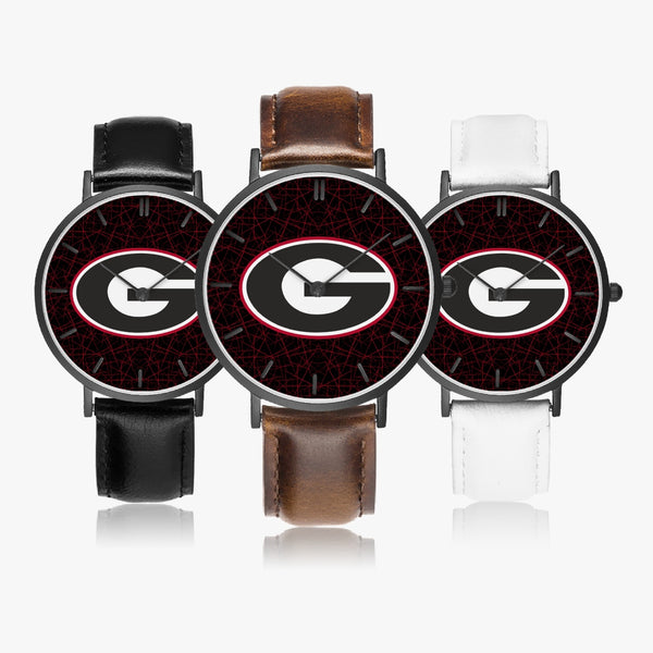 BigG Black with Red Lines Leather Strap Quartz Watch (Black With Indicators)