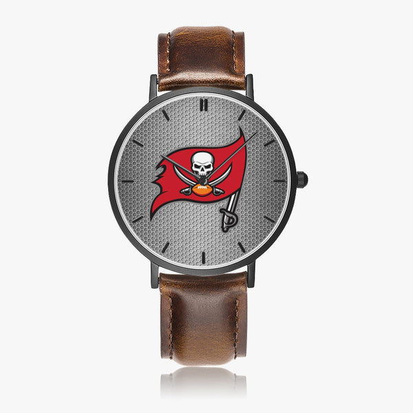 Skull Flag Hexomesh Leather Strap Quartz Watch (Black With Indicators)
