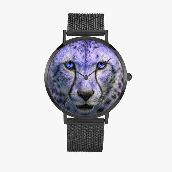 Blue Cheetah Face Stainless Steel Quartz Watch