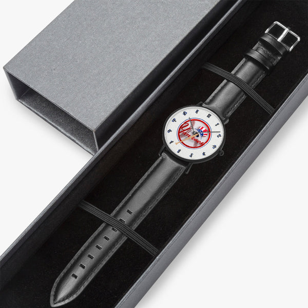 YCoin Blue Numbers Ultra-Thin Leather Strap Quartz Watch (Black With Indicators)