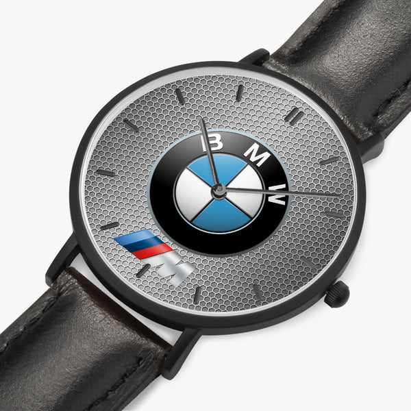 BMW Hexomesh M Leather Strap Quartz Watch (Black With Indicators)