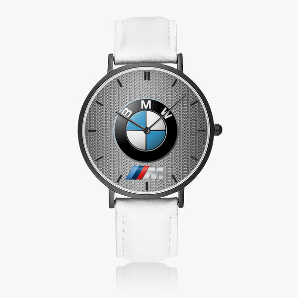 BMW Hexomesh M Leather Strap Quartz Watch (Black With Indicators)