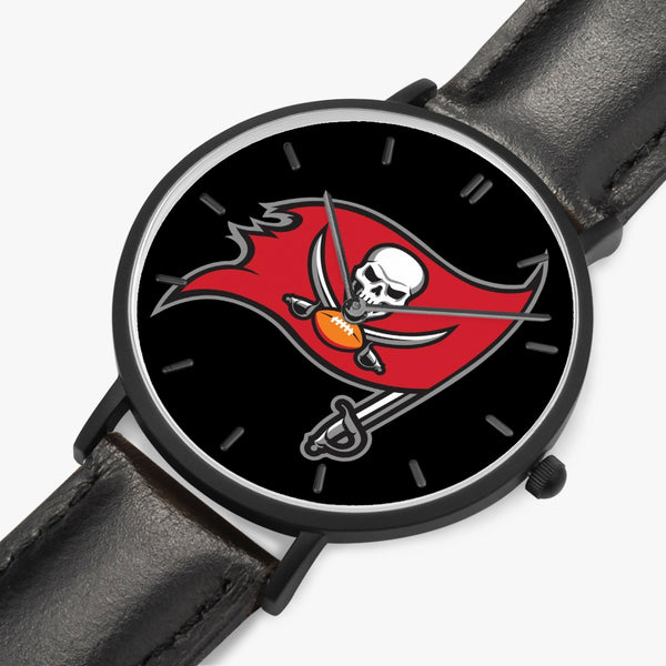 Bucs Skull Flag Leather Strap Quartz Watch