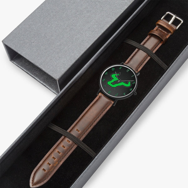 163. Hot Selling Ultra-Thin Leather Strap Quartz Watch (Black With Indicators)