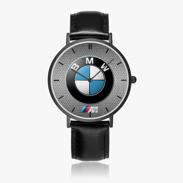 BMW Badge Hexomesh M Leather Strap Quartz Watch (Black With Indicators)
