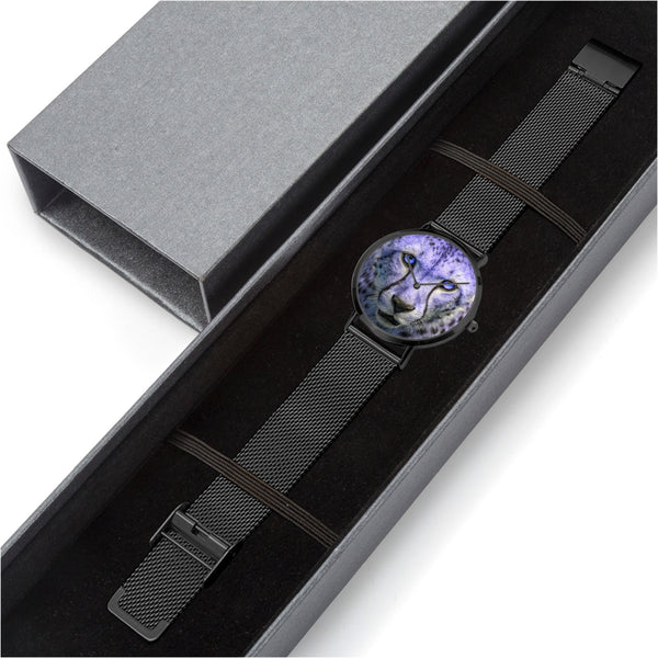 Blue Cheetah Face Stainless Steel Quartz Watch