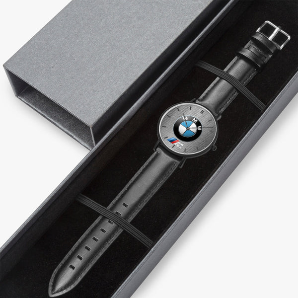 BMW Hexomesh M Leather Strap Quartz Watch (Black With Indicators)