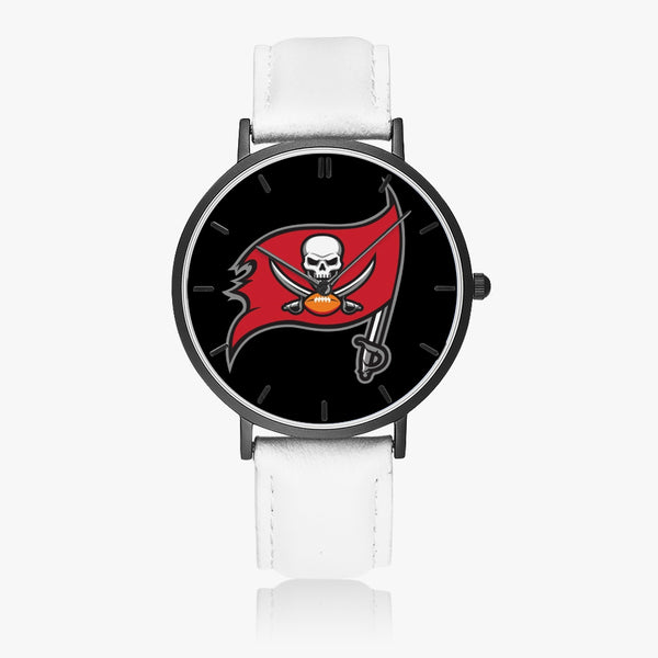 Bucs Skull Flag Leather Strap Quartz Watch