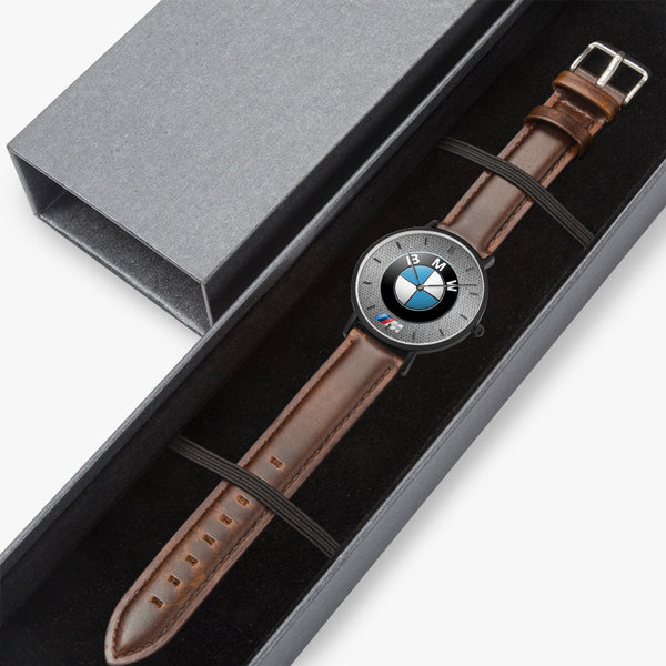 BMW Badge Hexomesh M Leather Strap Quartz Watch (Black With Indicators)
