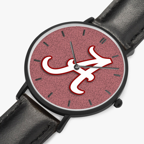 BigA White Redstone Leather Strap Quartz Watch (Black With Indicators)