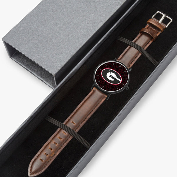 BigG Black with Red Lines Leather Strap Quartz Watch (Black With Indicators)