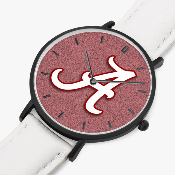BigA White Redstone Leather Strap Quartz Watch (Black With Indicators)