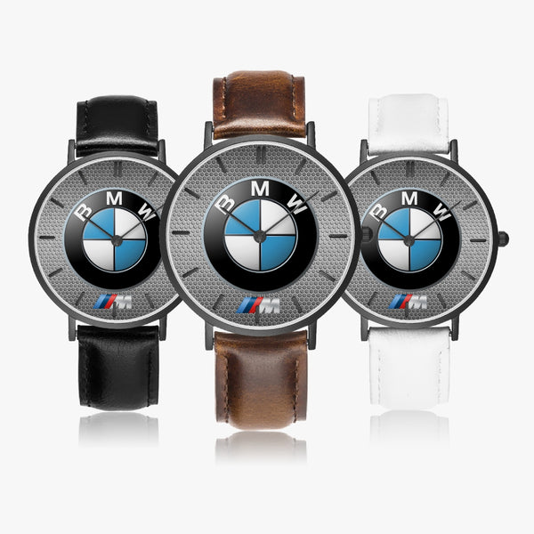 BMW Badge Hexomesh M Leather Strap Quartz Watch (Black With Indicators)