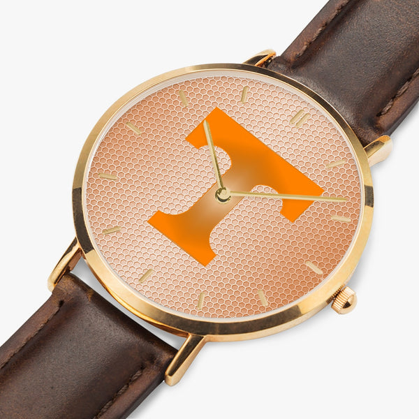 BigT Hexomesh Leather Strap Quartz Watch (Rose Gold With Indicators)