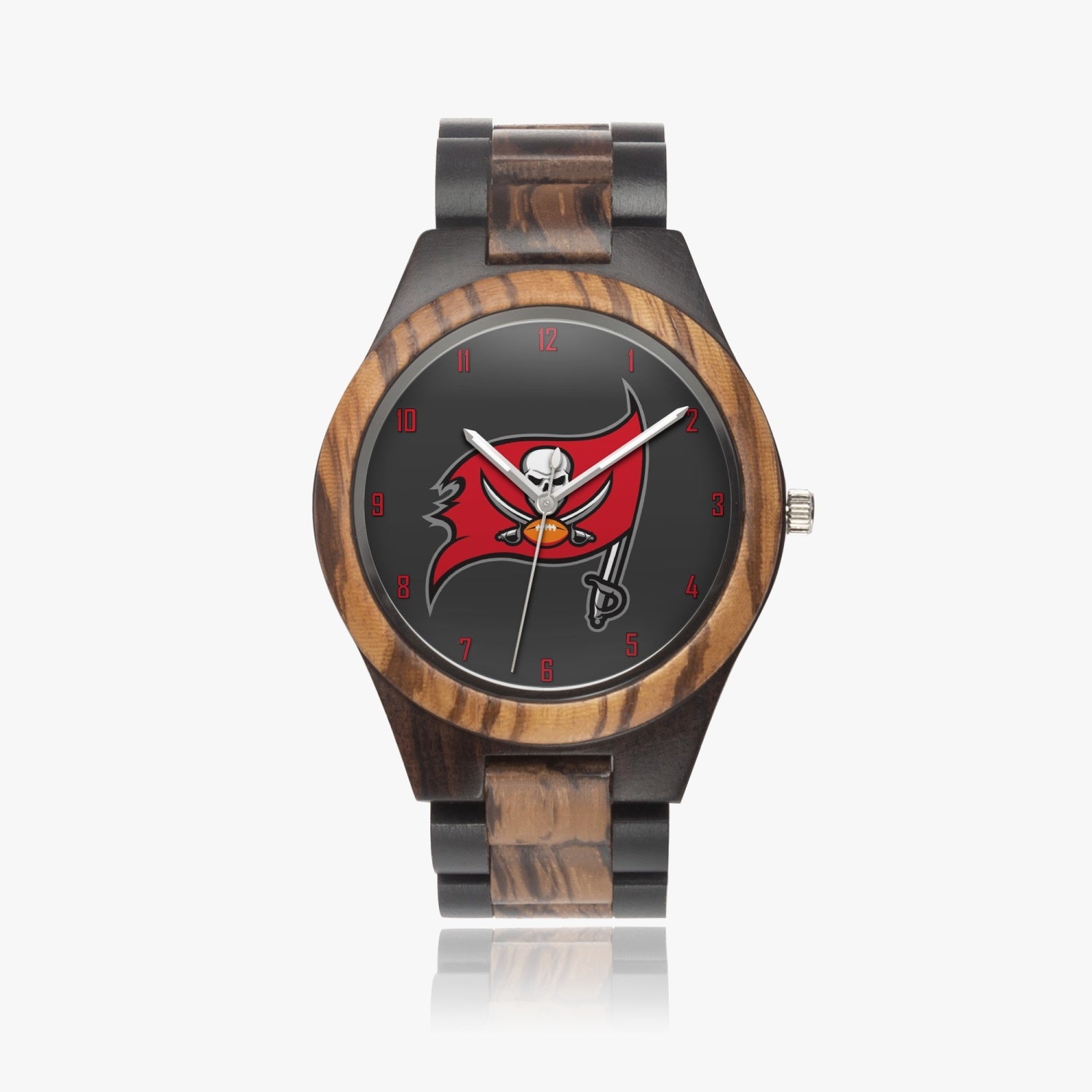 Skull Flag Red Numbers Indian Ebony Wooden Watch