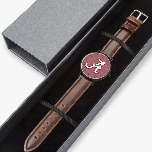 BigA White Redstone Leather Strap Quartz Watch (Black With Indicators)