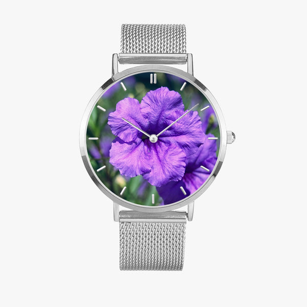 Purple Flower Stainless Steel Quartz Watch (With Indicators)