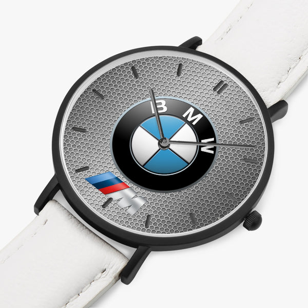 BMW Hexomesh M Leather Strap Quartz Watch (Black With Indicators)