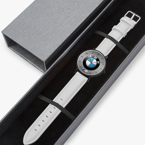 BMW Badge Hexomesh M Leather Strap Quartz Watch (Black With Indicators)