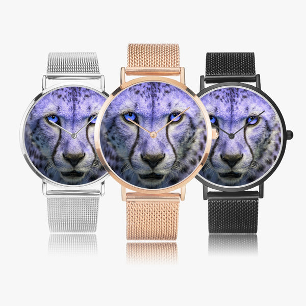 Blue Cheetah Face Stainless Steel Quartz Watch