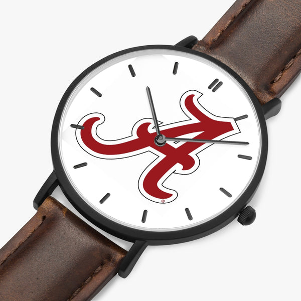 BigA Outline Leather Strap Quartz Watch (Black With Indicators)