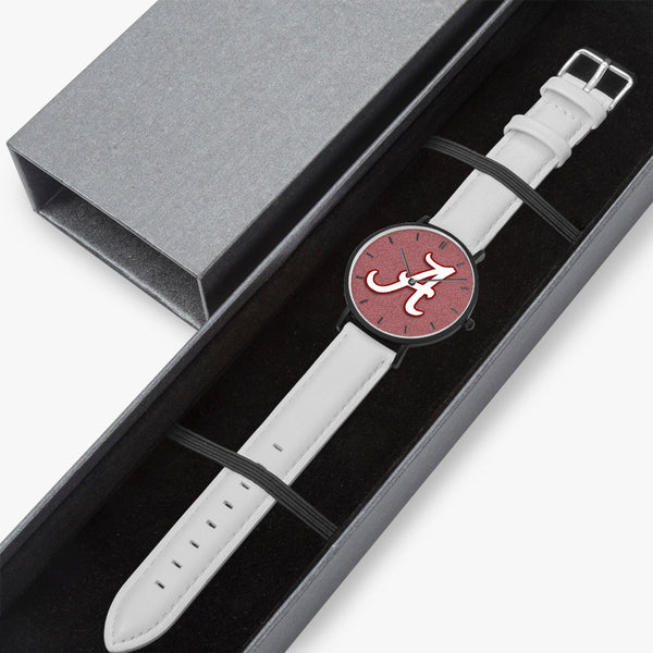 BigA White Redstone Leather Strap Quartz Watch (Black With Indicators)