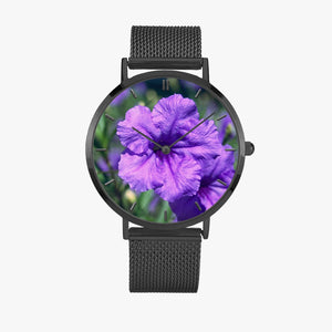 Purple Flower Stainless Steel Quartz Watch (With Indicators)