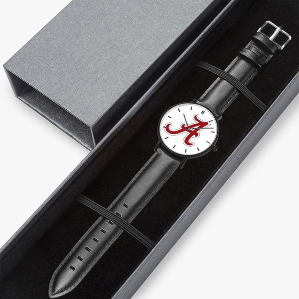 BigA Outline Leather Strap Quartz Watch (Black With Indicators)