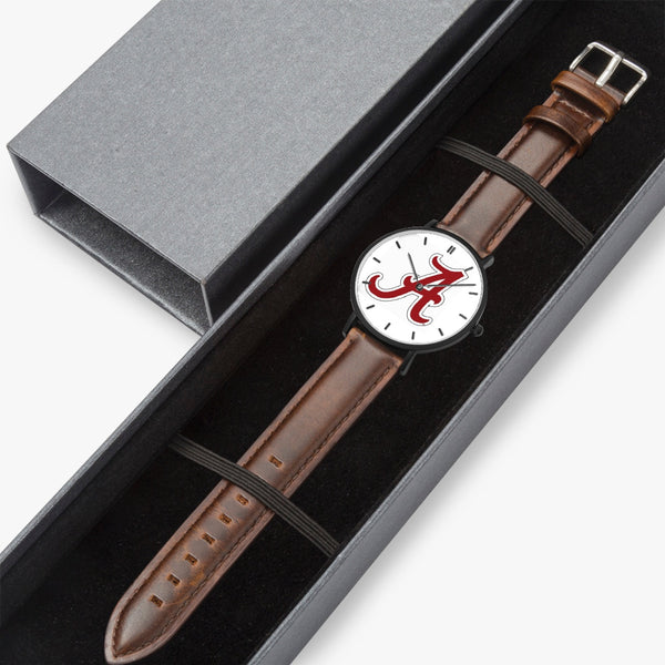 BigA Outline Leather Strap Quartz Watch (Black With Indicators)