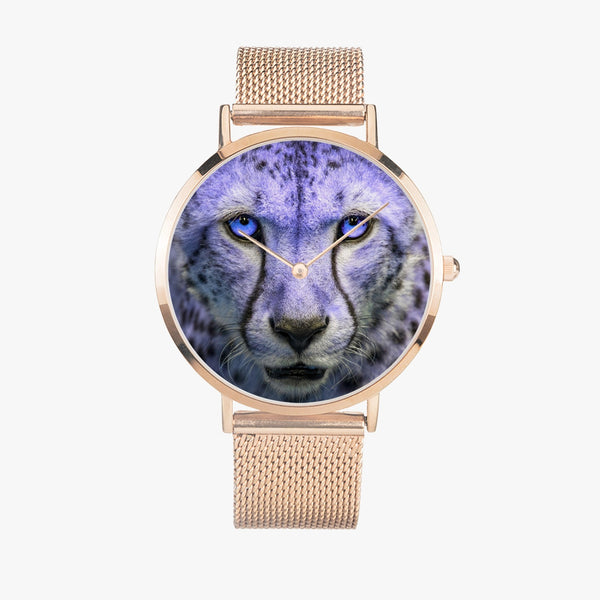 Blue Cheetah Face Stainless Steel Quartz Watch