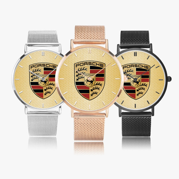 Shield Yellow Hexomesh Stainless Steel Quartz Watch (With Indicators)