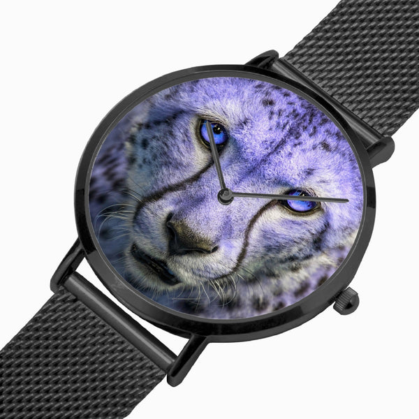 Blue Cheetah Face Stainless Steel Quartz Watch