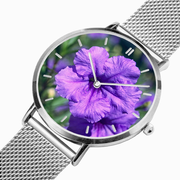 Purple Flower Stainless Steel Quartz Watch (With Indicators)