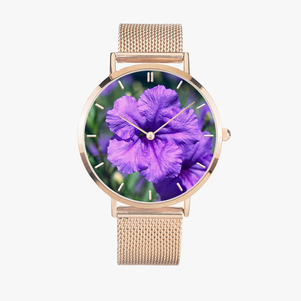 Purple Flower Stainless Steel Quartz Watch (With Indicators)