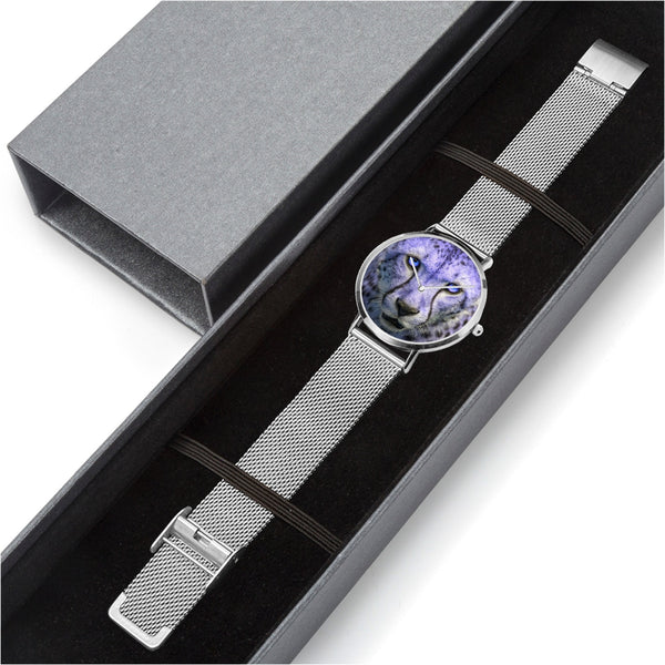 Blue Cheetah Face Stainless Steel Quartz Watch