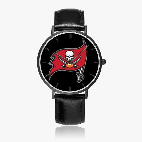 Bucs Skull Flag Leather Strap Quartz Watch