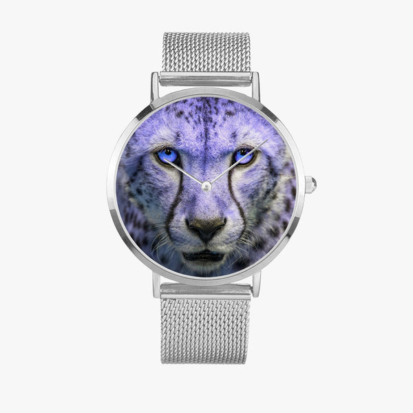 Blue Cheetah Face Stainless Steel Quartz Watch