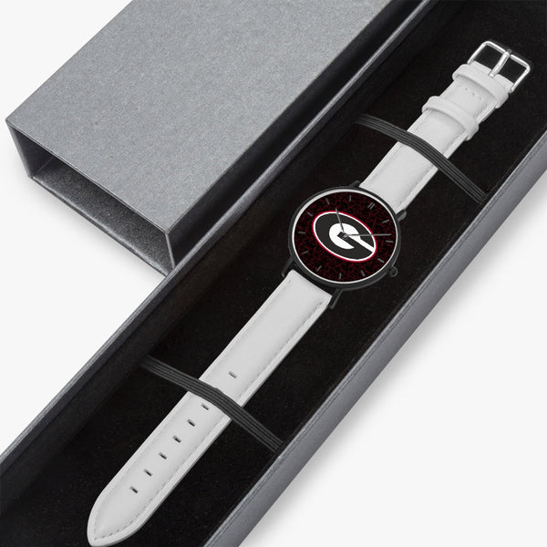 BigG Black with Red Lines Leather Strap Quartz Watch (Black With Indicators)