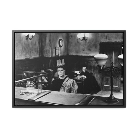 Marlon Brando TFK alone at Bar Framed Premium Gallery Wrap Canvas