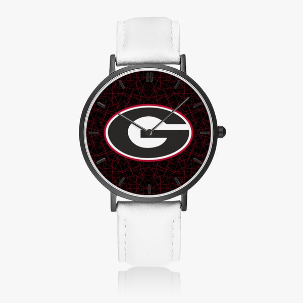 BigG Black with Red Lines Leather Strap Quartz Watch (Black With Indicators)