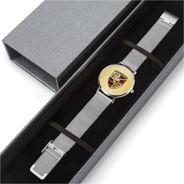 Shield Yellow Hexomesh Stainless Steel Quartz Watch (With Indicators)