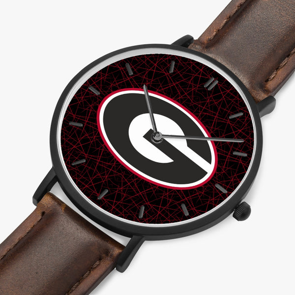 BigG Black with Red Lines Leather Strap Quartz Watch (Black With Indicators)