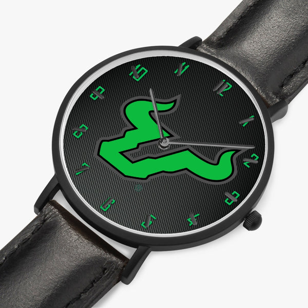 163. Hot Selling Ultra-Thin Leather Strap Quartz Watch (Black With Indicators)