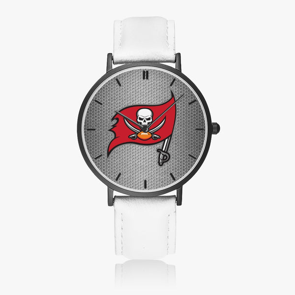 Skull Flag Hexomesh Leather Strap Quartz Watch (Black With Indicators)