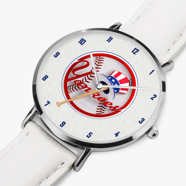 Y Coin Blue numbers Leather Strap Quartz Watch (Silver)