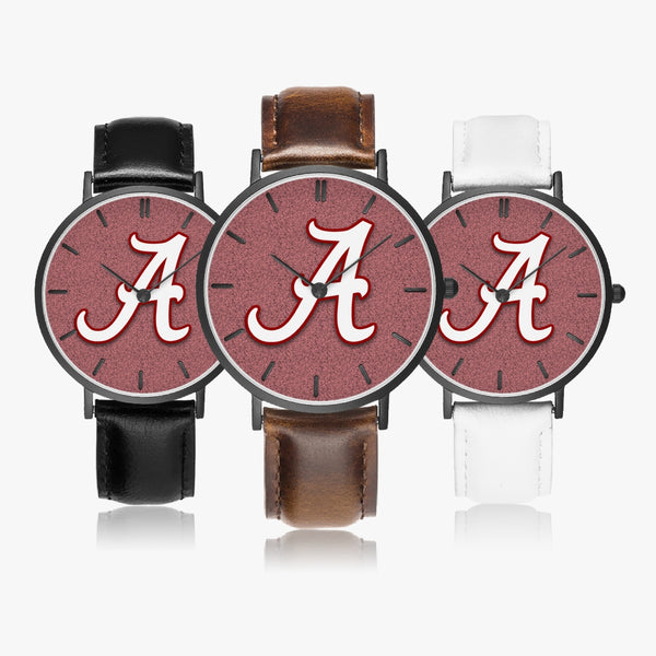 BigA White Redstone Leather Strap Quartz Watch (Black With Indicators)